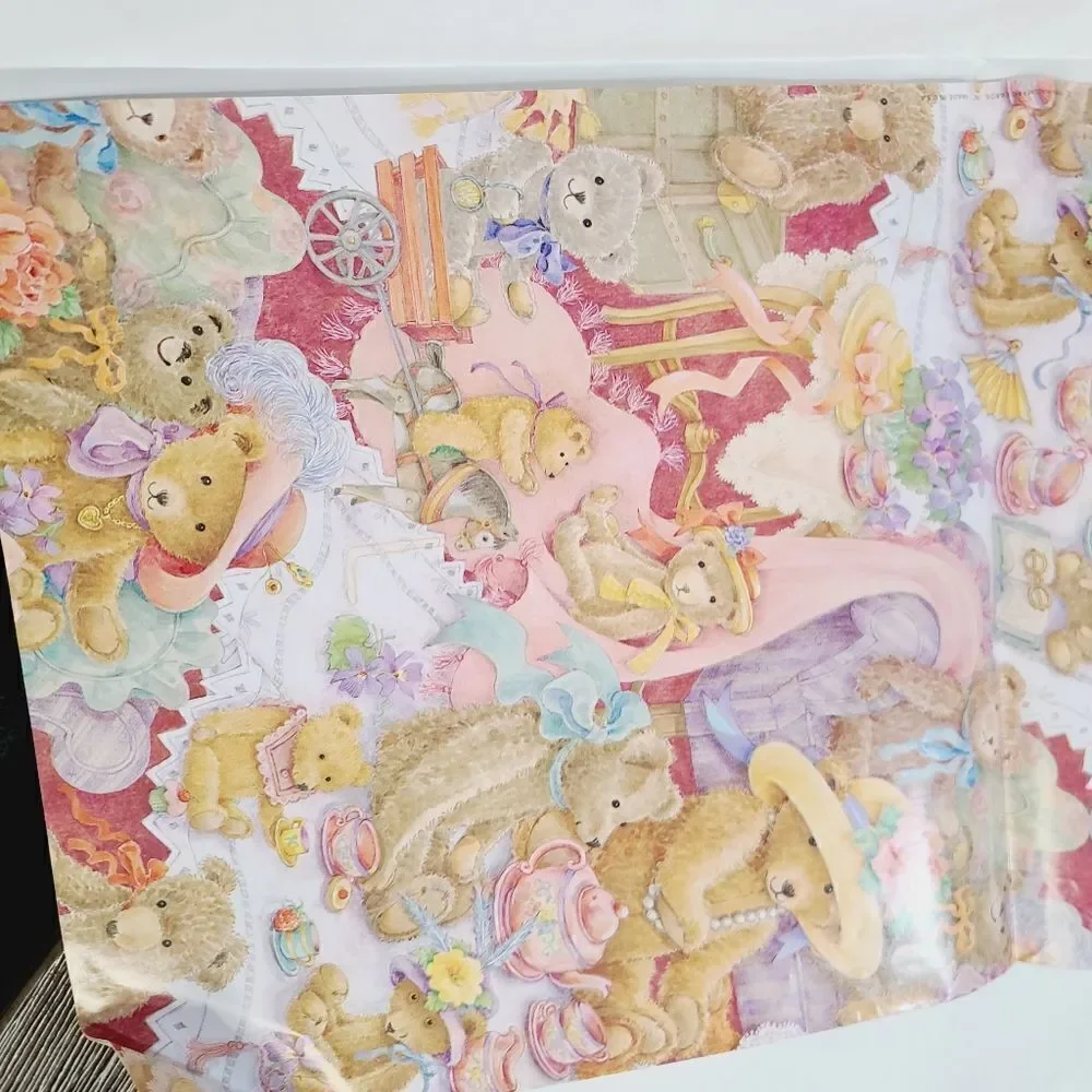 Vintage 90s 1995 Hallmark Cute Kawaii Teddy Bear Wrapping Paper set of 2